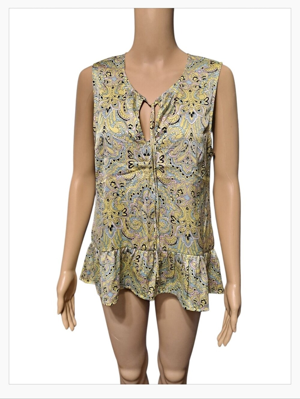 Juicy Couture Y2K Vintage Silky Yellow paisley-print sleeveless tank blouse